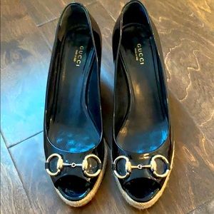 Gucci Patent Black Espadrilles size 38.